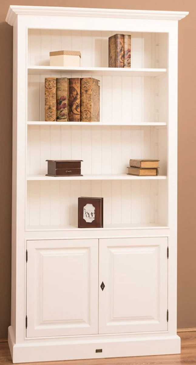 Country house style bookcase / shelf cabinet white 110 x 39 x H. 210 cm - living room cabinet with 2 doors
