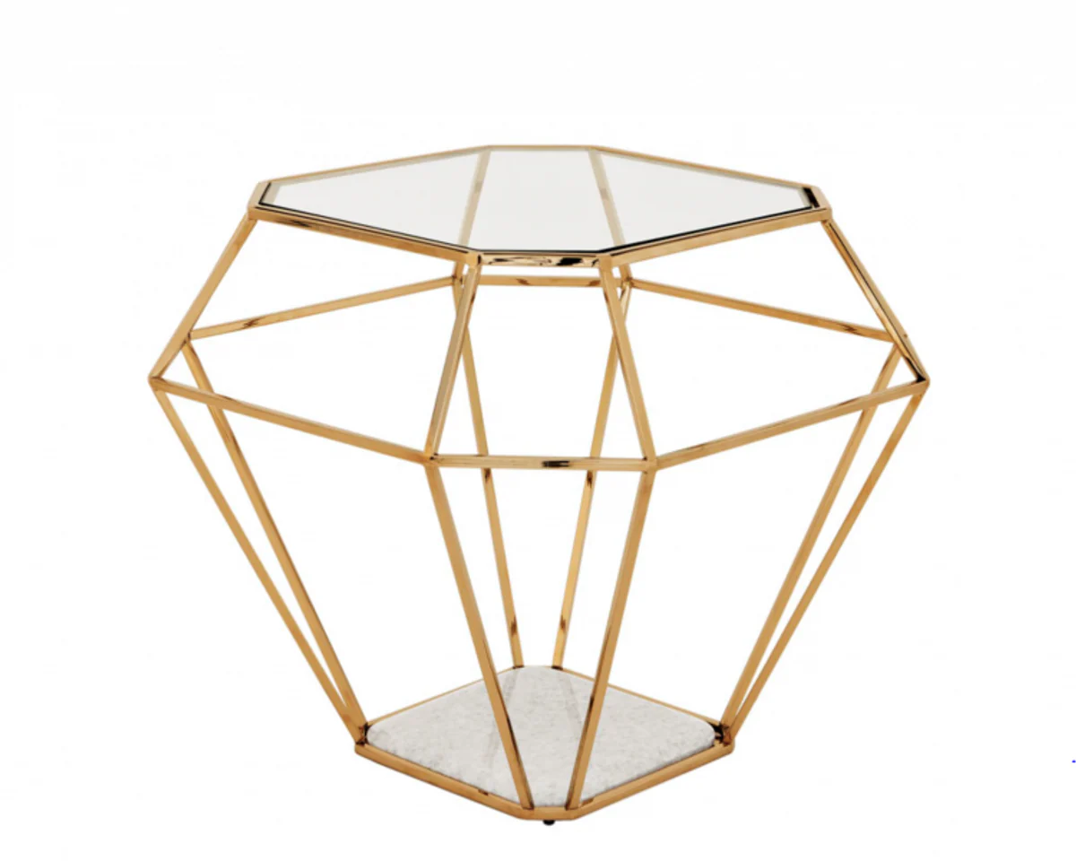 Luxury Art Deco Designer Side Table Gold with White Marble Top - Luxury Side Table Hotel Furniture