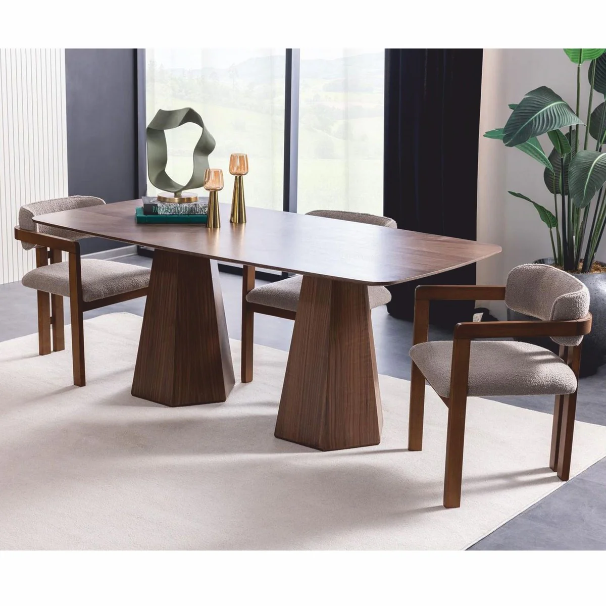 Luxury dining room chair set of 6 with armrests gray / brown - dining room furniture