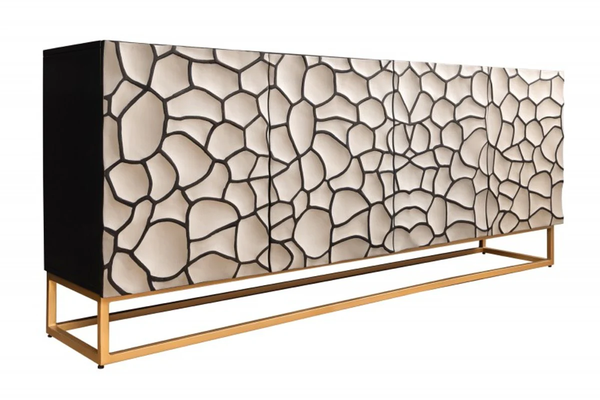 Sideboard in 3D optik Schwarz / Weiß / Gold - Moderne Massivholz Möbel