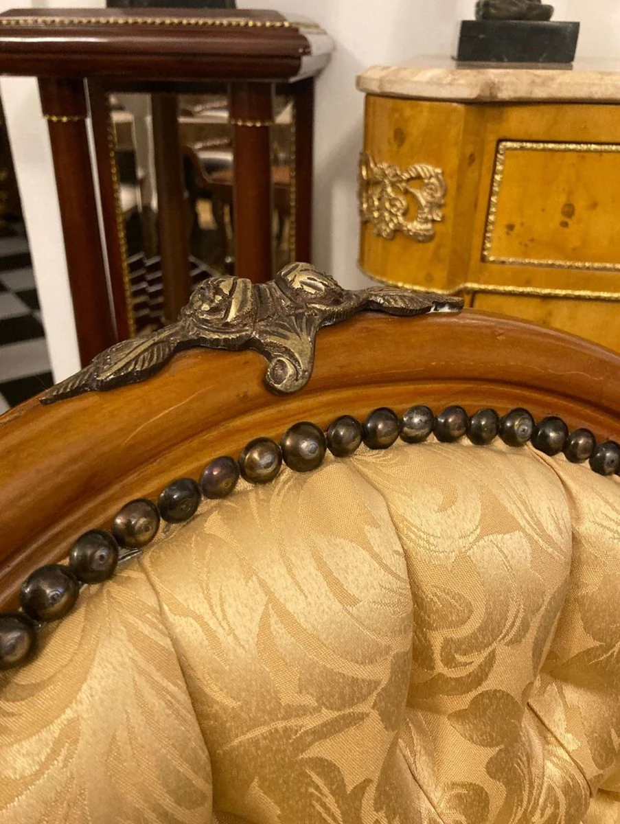 Luxus Barock Esszimmer Stuhl Gold Muster / Braun / Antik Messing - Handgefertigter Massivholz Stuhl mit Löwenfüßen - Barockstil Küchenstuhl - Barock Esszimmer Möbel - Edel & Prunkvoll