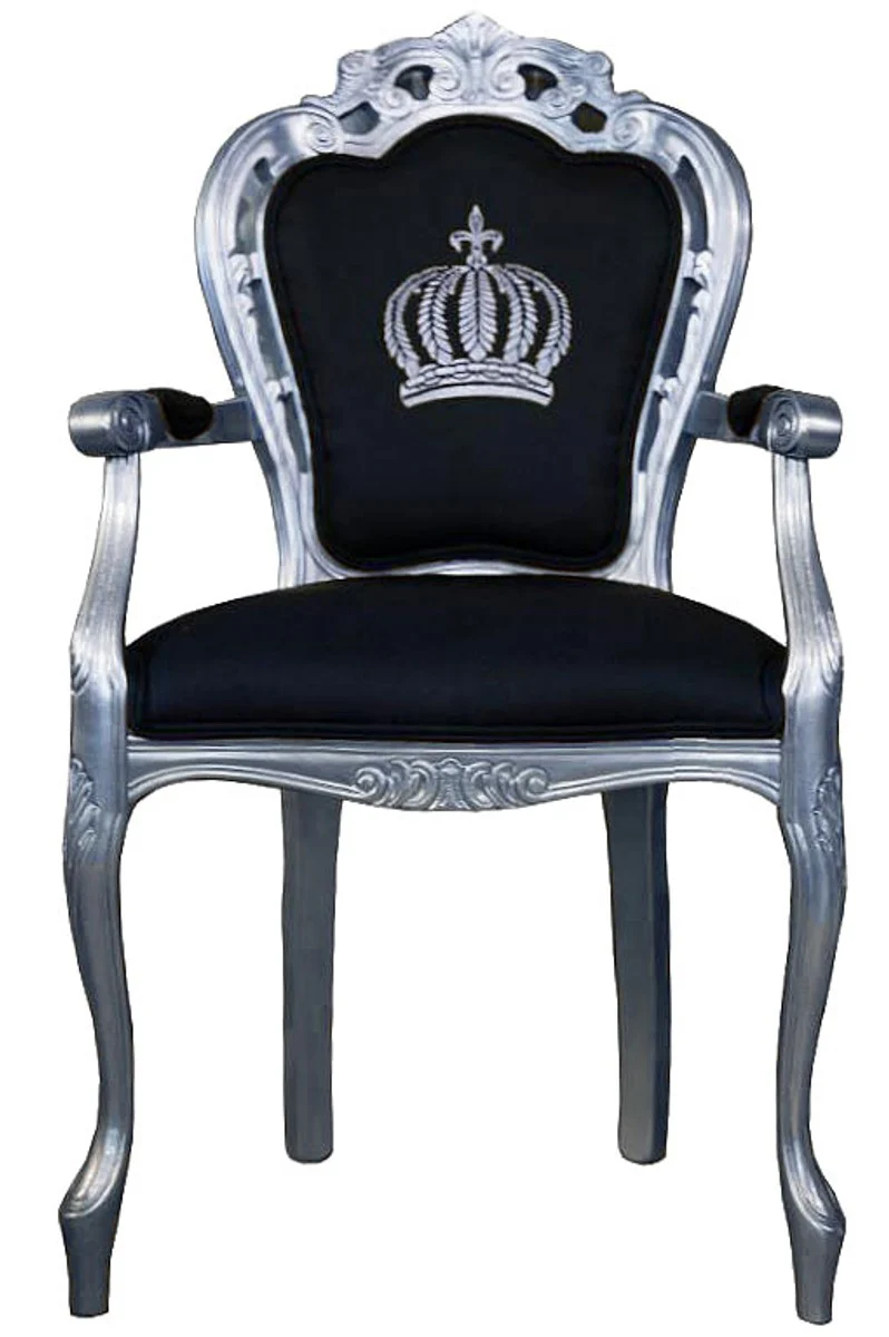 Pompöös by Luxury Baroque Dining Chair with Armrests Black / Silver - Pompöös Baroque Chair designed by Harald Glööckler