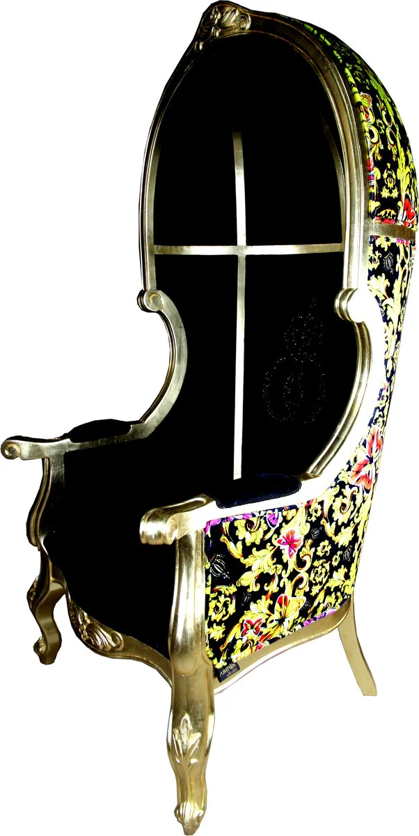 Pompöös by Luxury Balloon Baroque Armchair Black / Gold / Butterfly & Flower Design with Glittering Crown - Pompööser Baroque Armchair designed by Harald Glööckler