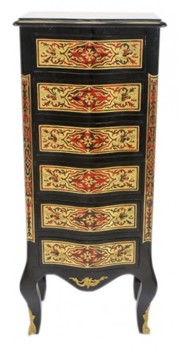 Baroque Boulle chest of drawers black / gold / red with 6 drawers - furniture cabinet sideboard