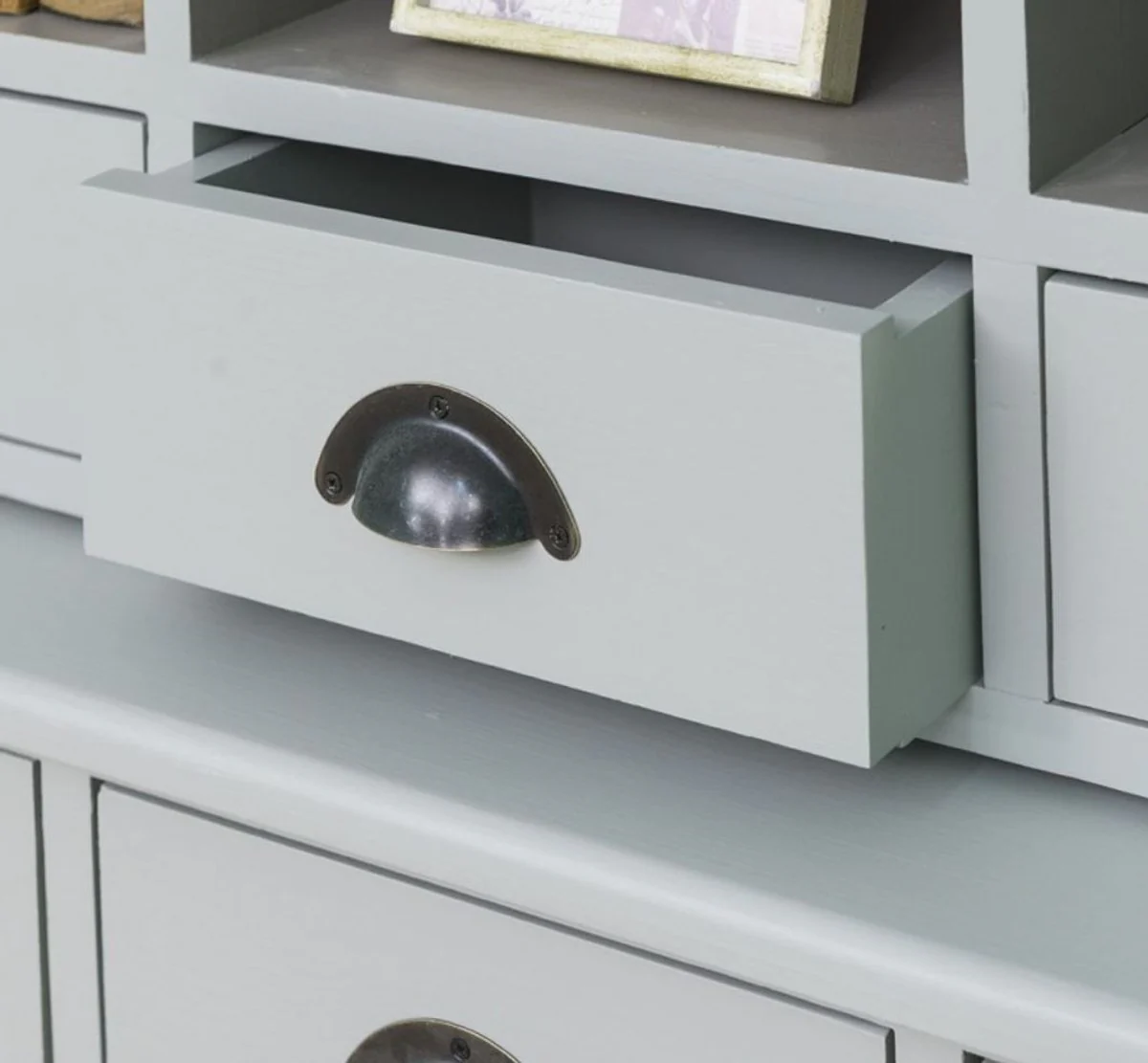 Country house style cabinet gray 97 x 40 x H. 210 cm - solid wood shelf cabinet with 2 doors and 6 drawers - furniture in country house style