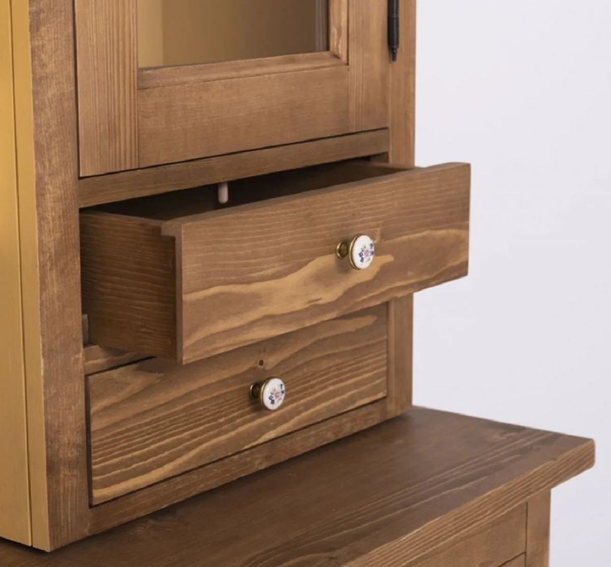 Country house style dining room cabinet brown / yellow 180 x 50 x H. 197 cm - solid wood kitchen cabinet - dining room furniture in country house style - country house style dining room furnishings