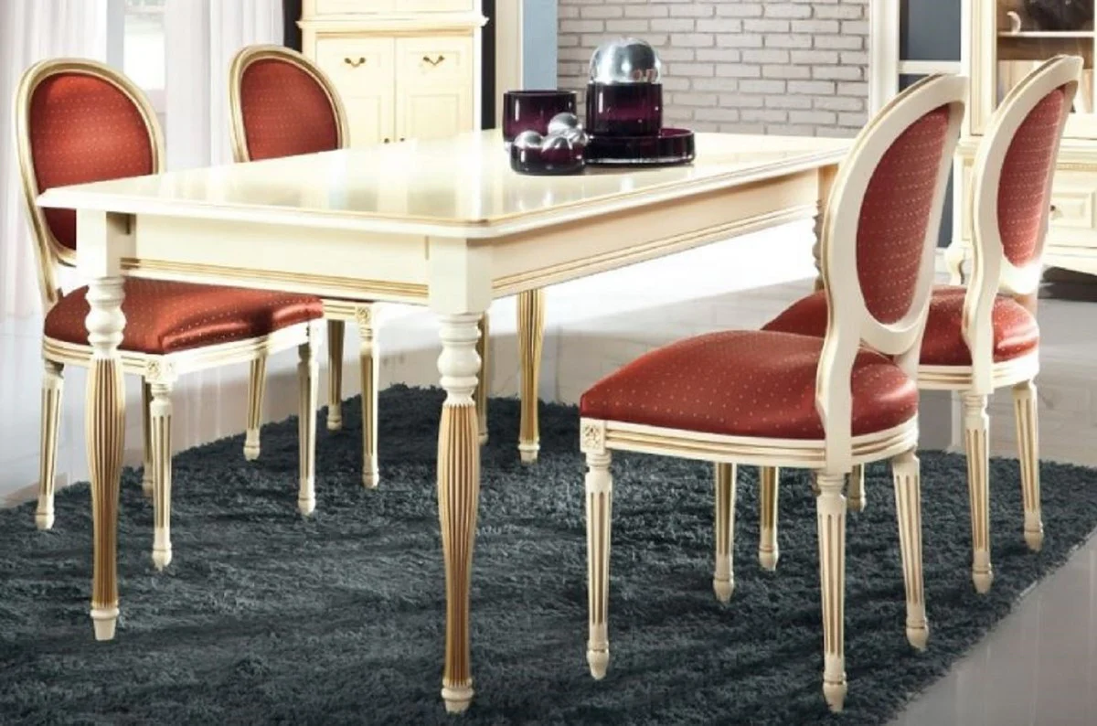 Luxury Baroque Dining Room Set Cream / Gold / Orange - Extendable Kitchen Table with 4 Dining Chairs - Baroque Style Dining Room Furniture