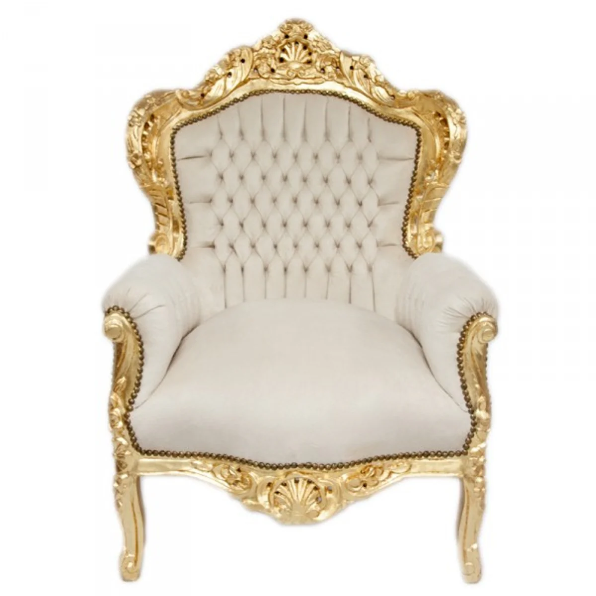 Barock Sessel King Creme/Gold Samtstoff