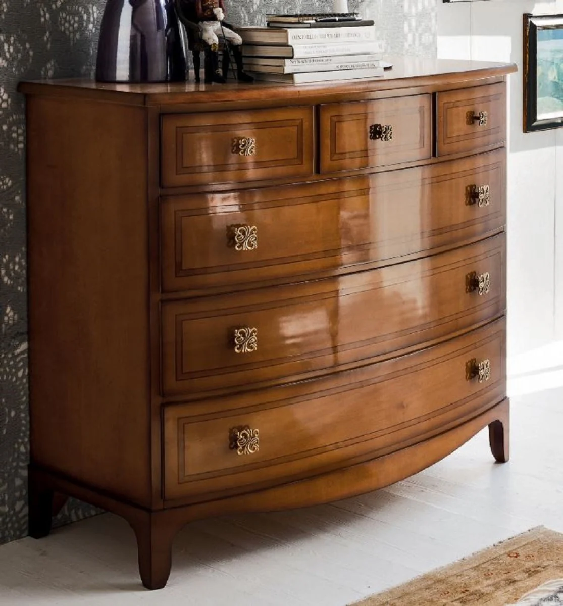 Luxury Art Nouveau chest of drawers brown 124 x 58 x H. 106 cm - solid wood cabinet with 6 drawers - Baroque & Art Nouveau furniture