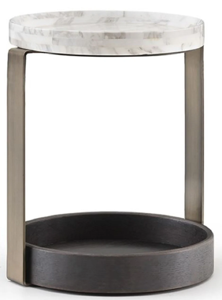 Luxury side table white / brass / anthracite gray 40 x 35 x H. 48 cm - Modern living room furniture - Luxury collection