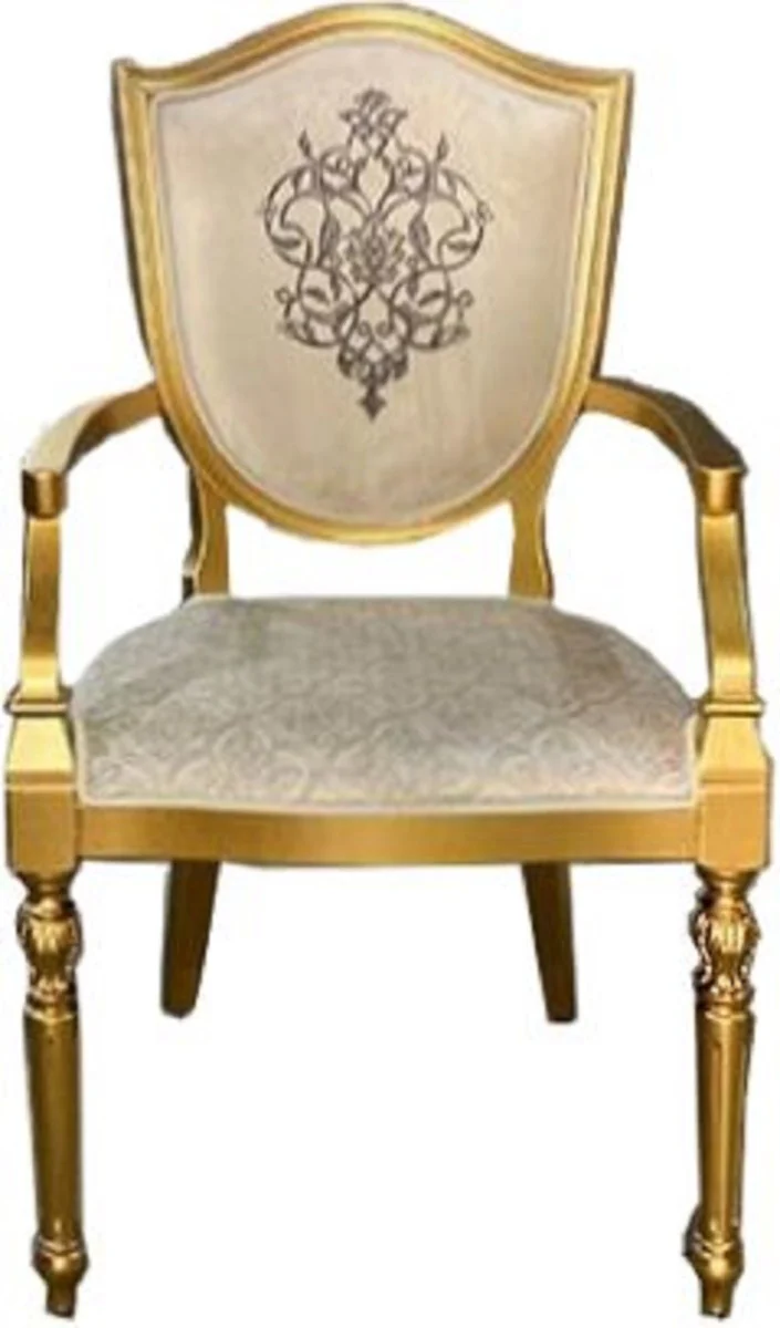 Art Deco dining room chair cream / gold - solid wood chair with armrests and elegant pattern - Art Deco dining room furniture