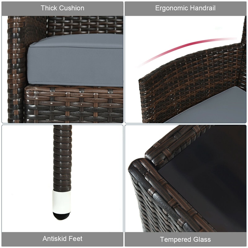 4 Pcs Outdoor Rattan Patio Conversation Set Wicker Furniture Set with Coffee Table and Cushion Sofas