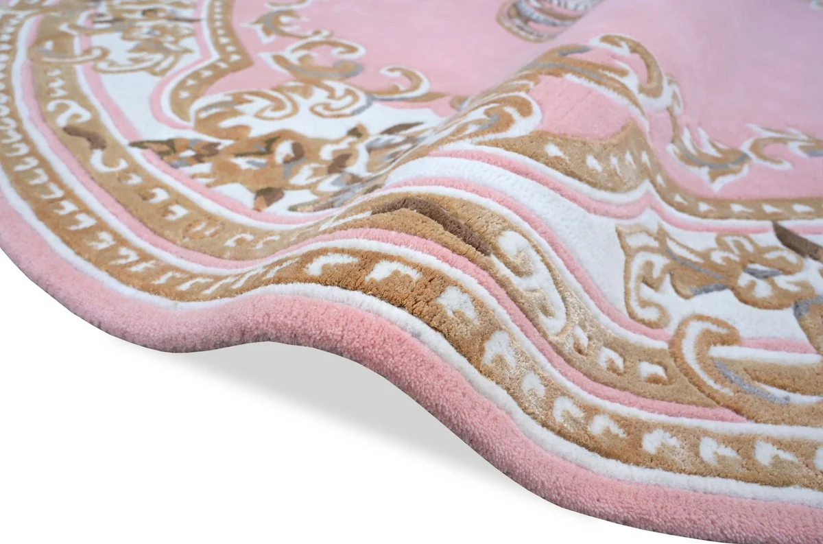 Round Pompöös by Luxury Baroque Carpet Crown by Harald Glööckler Pink / White / Brown Ø 200 cm