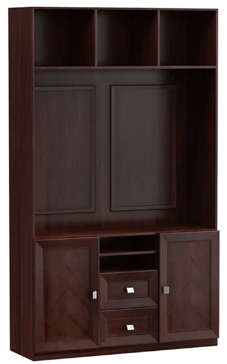 Luxury living room cabinet with 2 doors and 2 drawers dark brown / silver 135.8 x 44.2 x H. 225.6 cm - luxury living room furniture