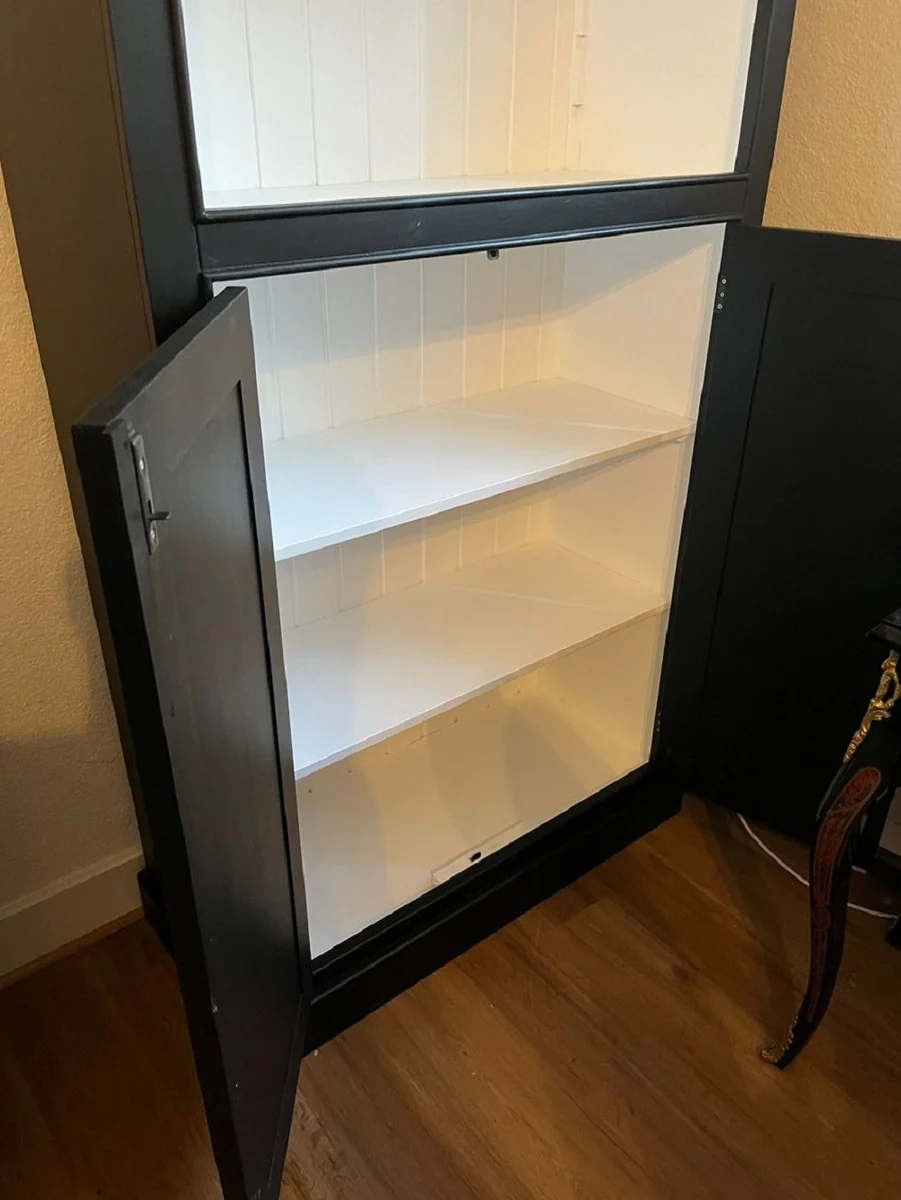 Country house style bookcase with ladder black / white H. 260 cm - country house style furniture