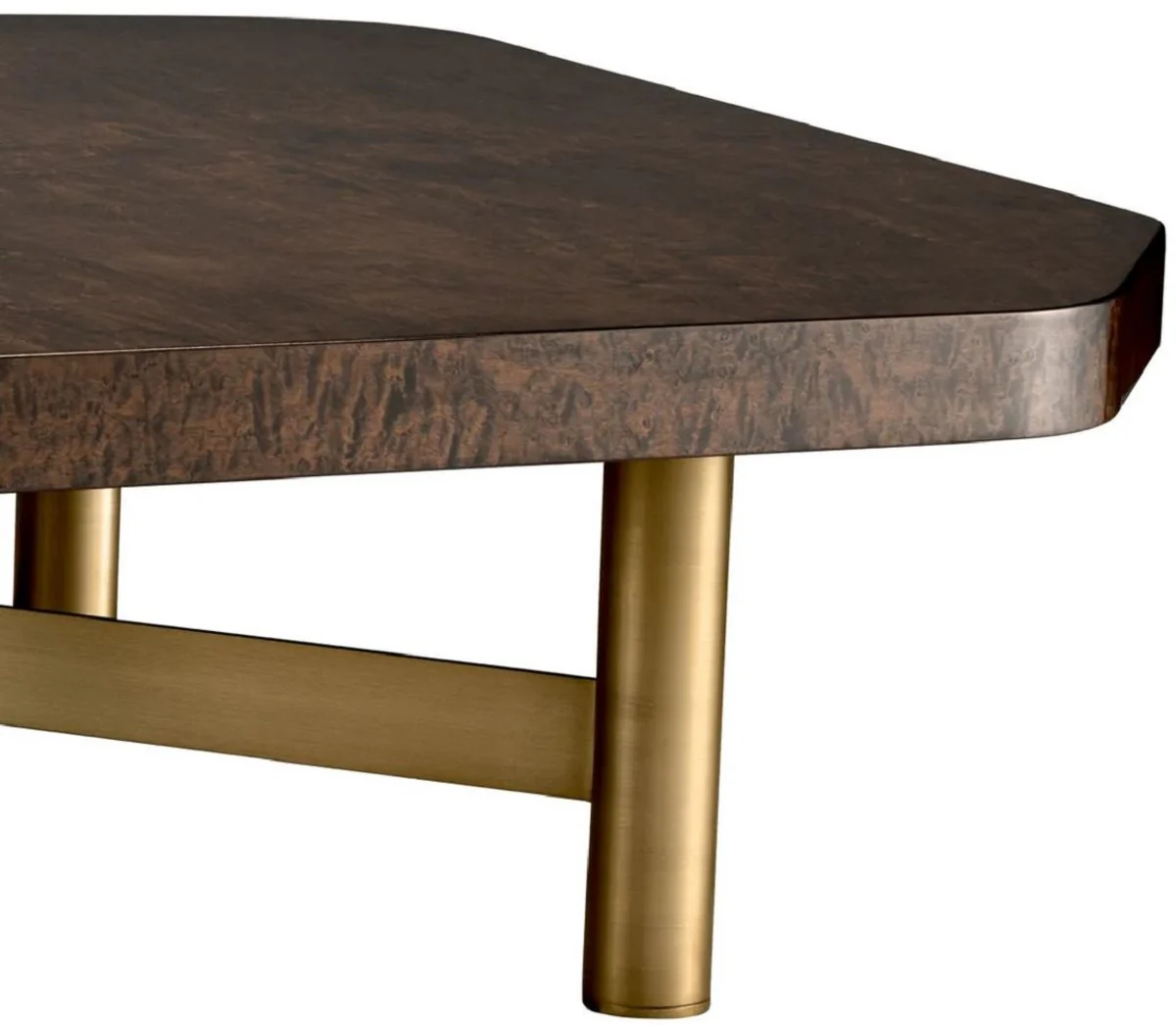 Luxury coffee table high gloss brown / brass 120.5 x 120.5 x H. 30.5 cm - living room table with solid wood table top - living room furniture - luxury furniture - luxury furnishings