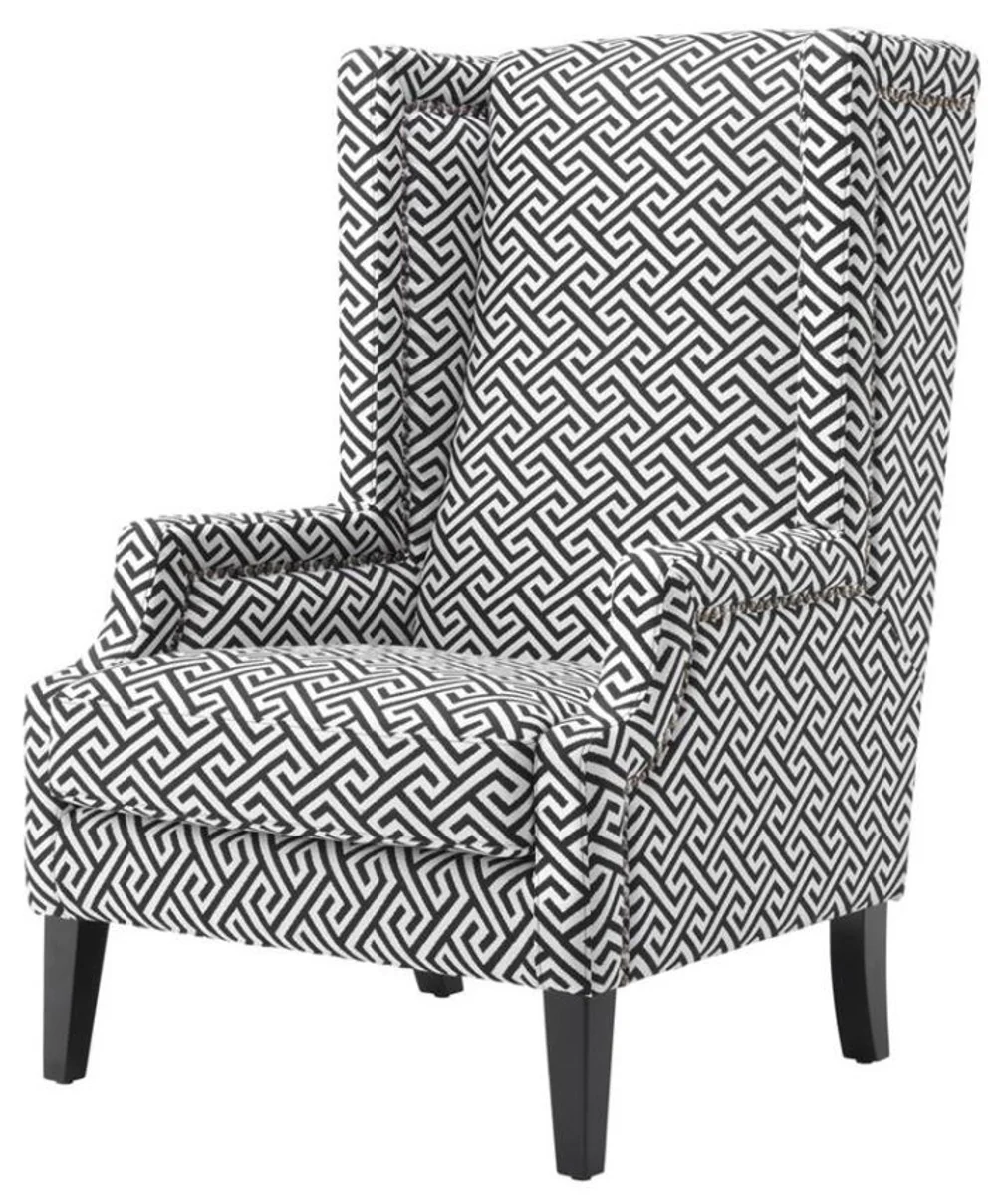 Designer Sessel Schwarz / Weiß - Luxus Ohrensessel