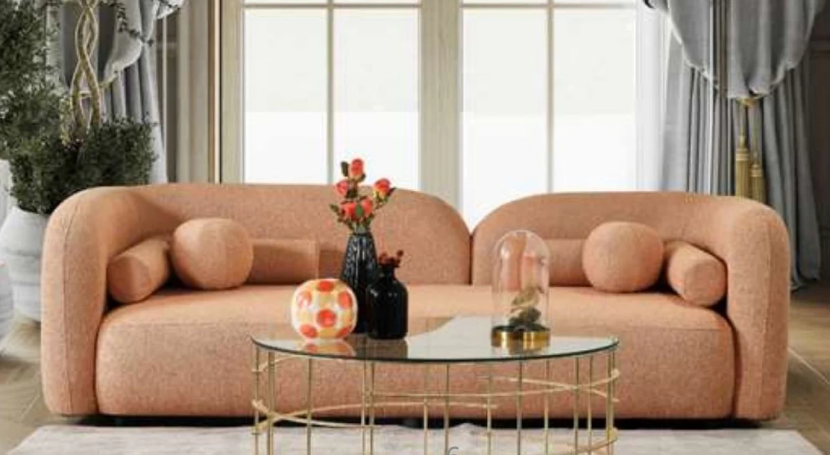 Luxury sofa orange 240 x 90 x H. 75 cm - living room sofa - hotel sofa - living room furniture - hotel furniture - luxury furniture - luxury furnishings - living room furnishings