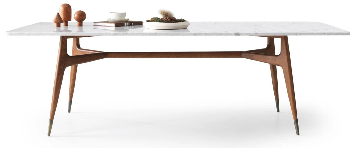 Luxury dining table white / brown 240 x 100 x H. 75 cm - Rectangular dining room table with marble top - Dining room furniture - Luxury furniture - Luxury dining room furnishings