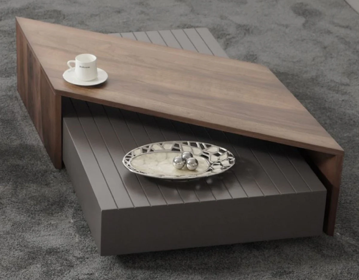 Luxury coffee table brown / gray 130 x 80 x H. 32 cm - Rectangular solid wood living room table - Living room furniture - Luxury furniture - Luxury furnishings