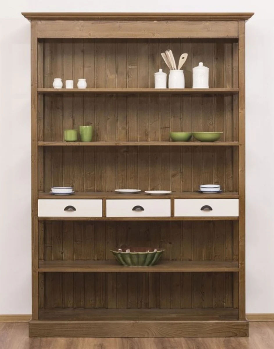 Country house style shelf cabinet brown / white 140 x 39 x H. 197 cm - country house style cabinet with 3 drawers - solid wood kitchen cabinet - country house style furniture