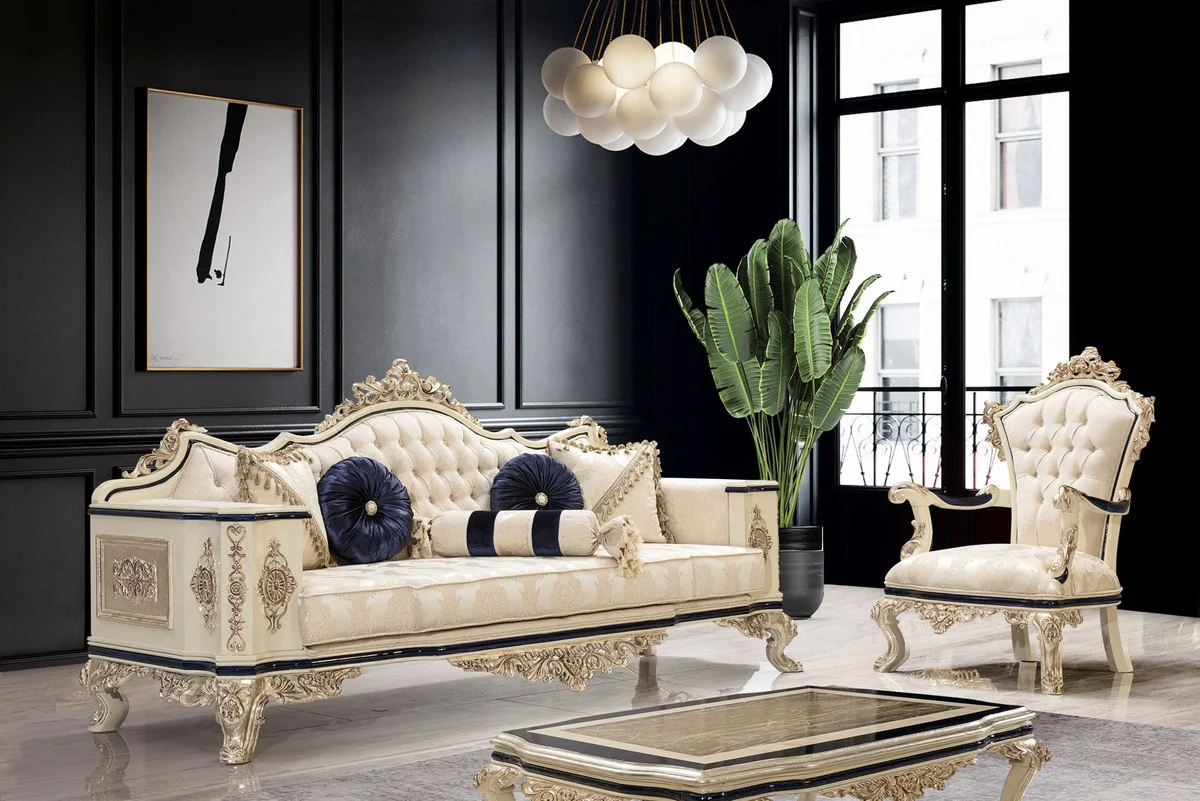 Luxury Baroque Coffee Table Antique Gold / Cream / Black - Rectangular Baroque Style Living Room Table - Baroque Style Living Room Furniture - Baroque Furniture - Luxury Baroque Style Furniture