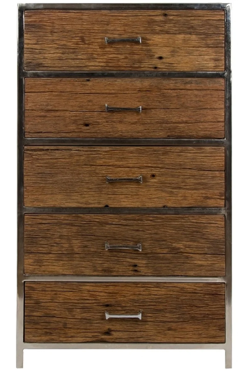 Luxury chest of drawers with 5 drawers brown / silver 60 x 40 x H. 110 cm - luxury furniture
