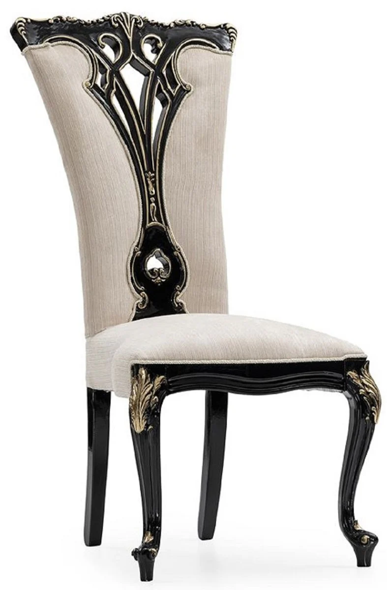 Luxury Baroque Dining Room Chair Set of 8 Cream / Black / Gold - Magnificent Baroque Style Kitchen Chairs - Luxury Dining Room Furniture in Baroque Style - Baroque Dining Room Furniture - Baroque Style Furniture
