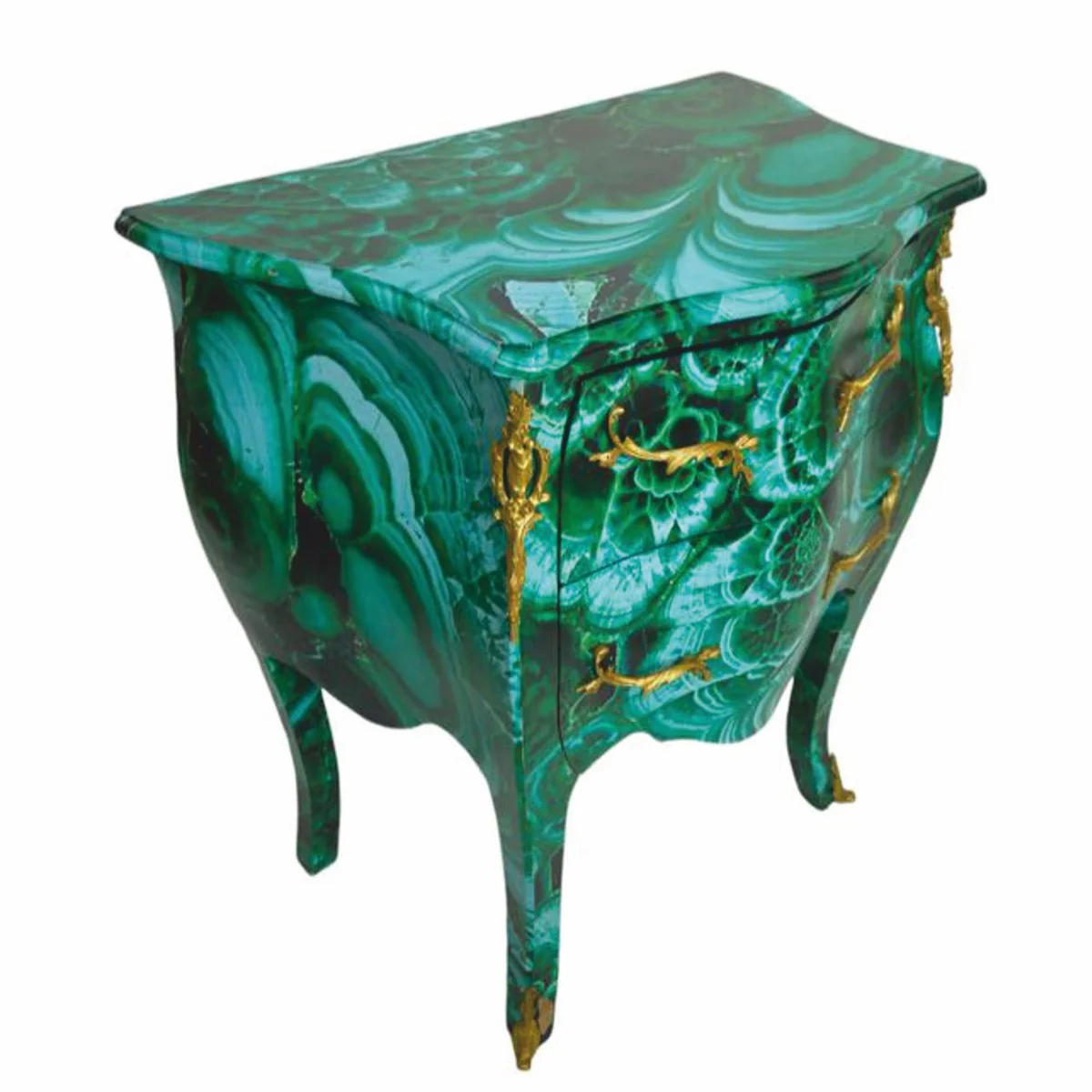 Baroque night dresser with 2 drawers malachite green / brass - Baroque furniture