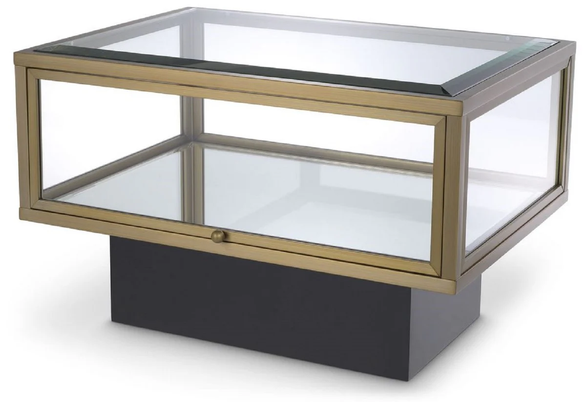 Luxury side table brass / black 70 x 50 x H. 46 cm - Rectangular stainless steel table with glass tops and mirror glass base - Luxury living room & hotel furniture