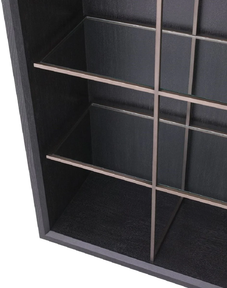 Luxury shelf cabinet with 4 glass shelves anthracite gray / copper colors 150 x 46 x H. 221.5 cm - bookcase - living room cabinet - office cabinet - luxury cabinet