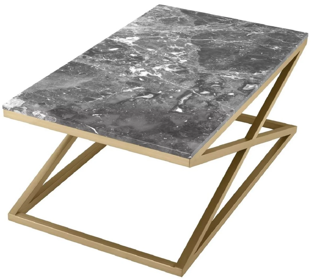 Luxury coffee table brass / gray 120 x 70 x H. 47 cm - Rectangular stainless steel living room table with marble top - Living room furniture - Luxury furniture - Luxury living room furnishings