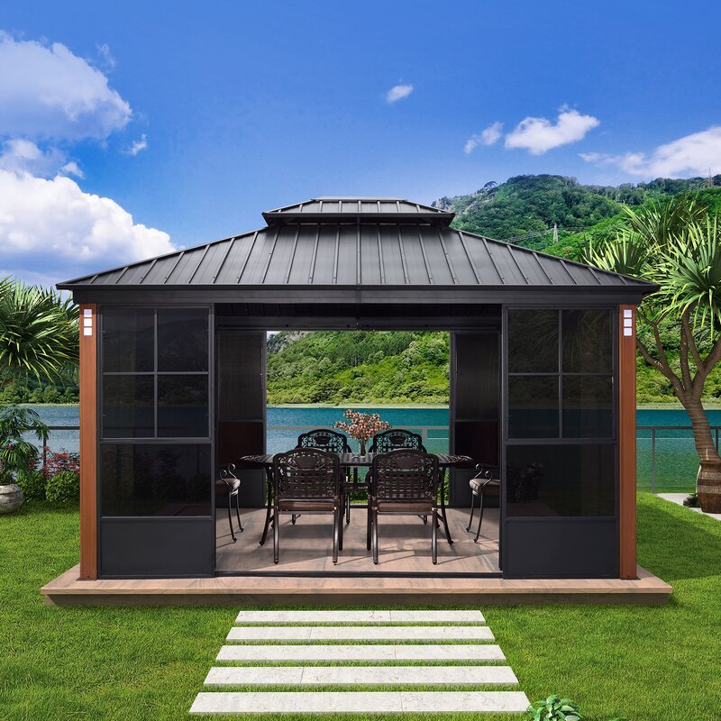 Double Tier 14 Ft. W x 12 Ft. D Metall Patio Gazebo