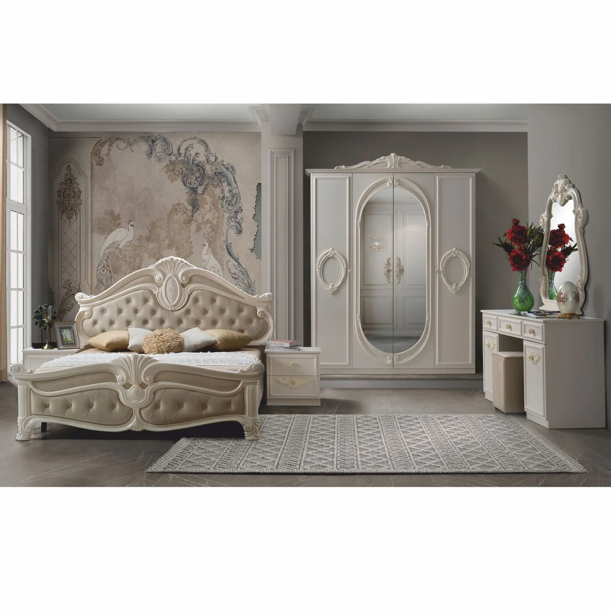 Luxus Barock Schlafzimmer Schrank Creme 178,6 cm - Barock Schlafzimmer Möbel