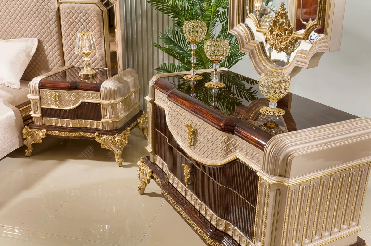 Luxury baroque chest of drawers with mirror dark brown / gray / gold - baroque furniture