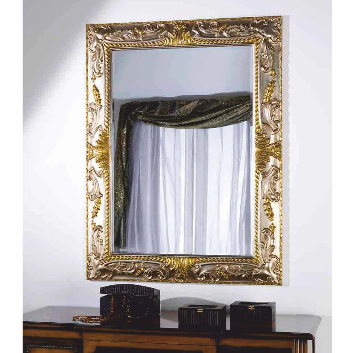 Luxury baroque mirror silver / gold H. 126 cm - baroque style furniture