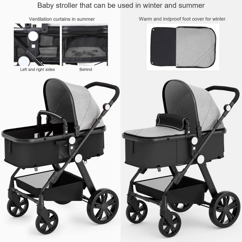Kinderwagen für Neugeborene, wendbarer Stubenwagen für Kleinkinder, zum luxuriösen Vista-Sitz für Kleinkinder für Jungen und Mädchen, kompakter Einzel-All-Terrain-Kinderwagen, Kinderwagen-Abdeckung, Getränkehalter, Netz …