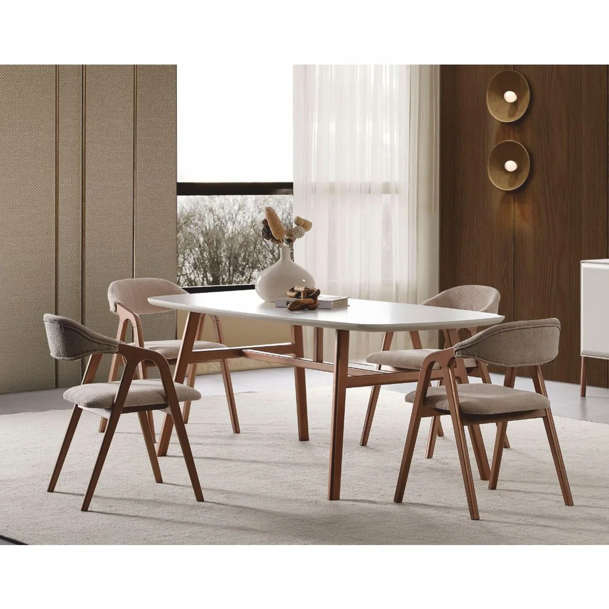Luxury dining room set white / brown / gray - 1 dining table and 6 dining room chairs with armrests