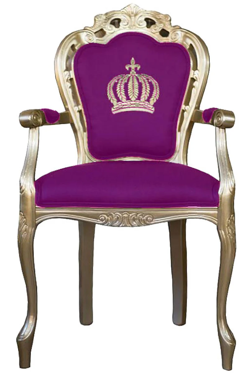 Pompöös by Luxury Baroque Dining Chair with Armrests Purple / Gold - Pompöös Baroque Chair designed by Harald Glööckler