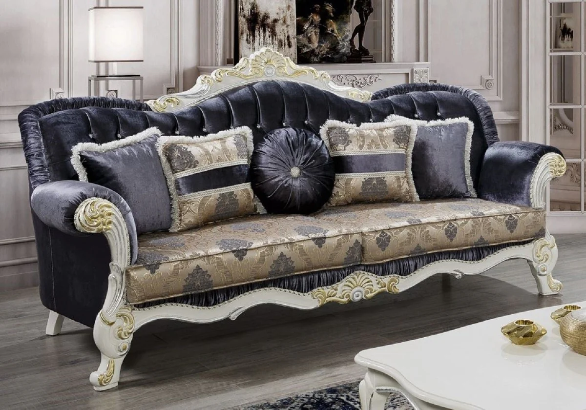 Luxury Baroque Sofa Purple / Multicolored / White / Gold - Magnificent solid wood living room couch with glittering stones and elegant pattern - Baroque living room furniture