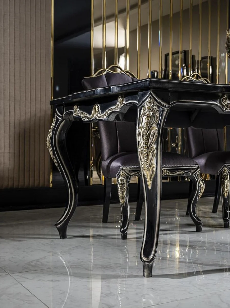 Luxury Baroque Dining Table Black / Gold - Solid Wood Dining Room Table - Baroque Dining Room Furniture - Noble & Magnificent