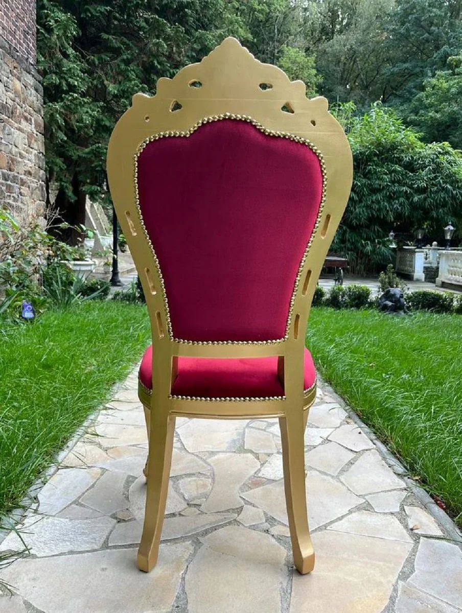 Luxury baroque dining room chair burgundy red / gold - handmade antique style chair with elegant velvet fabric - magnificent dining room furniture in baroque style