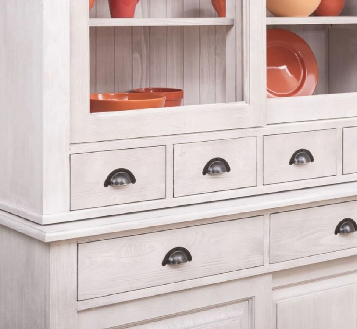 Country house style dining room cabinet light gray 142 x 48 x H. 225 cm - solid wood kitchen cabinet - country house style dining room furniture