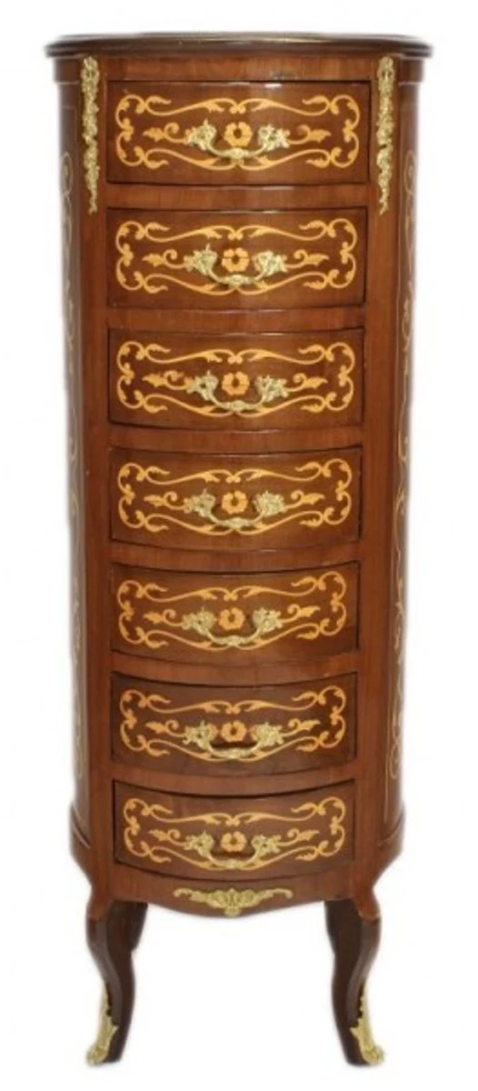 Baroque chest of drawers mahogany inlaid / gold with 7 round drawers - antique style