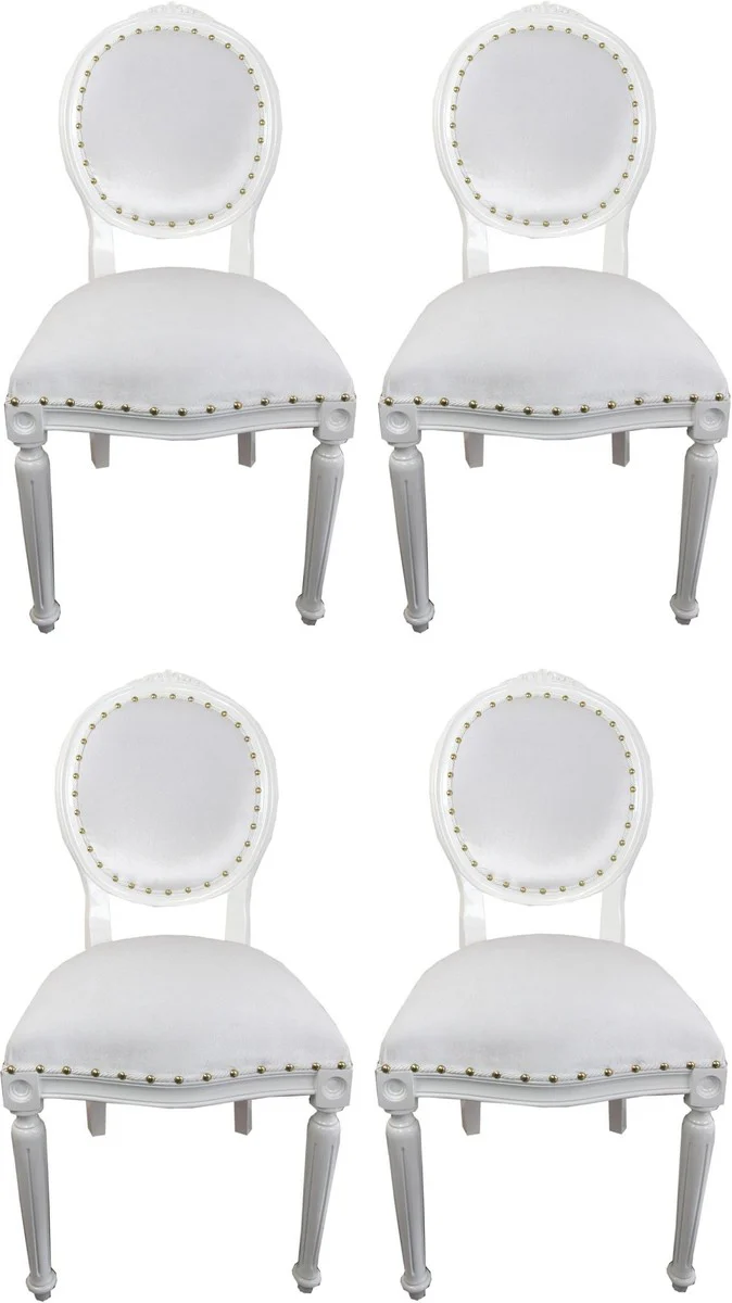 Luxury baroque dining room set medallion white 50 x 52 x H. 99 cm - 4 handmade dining chairs - baroque dining room furniture