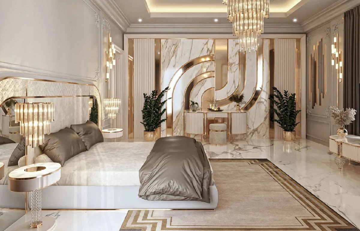 Luxury stool gray / gold Ø 45 x H. 45 cm - Round stool - Bedroom furniture - Luxury furniture - Luxury furnishings