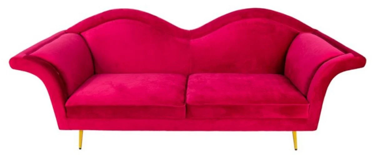 Luxury designer 3-seater sofa red / gold 215 x 73 x H. 85 cm - living room sofa - living room furniture - luxury furniture - designer furniture - living room furnishings - luxury furnishings