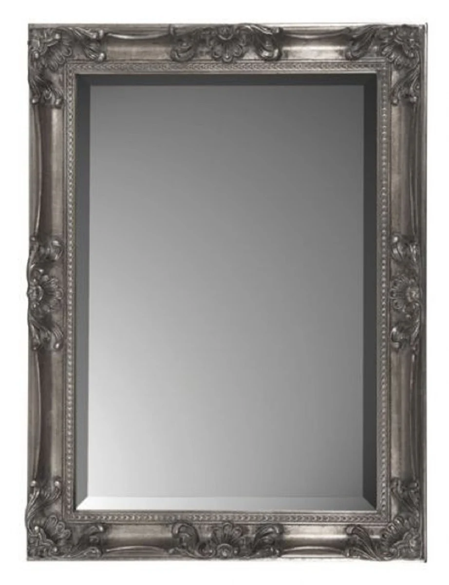 Baroque mirror antique silver 62 x H. 82 cm - Rectangular wall mirror in baroque style - Magnificent antique style wardrobe mirror - Baroque interior - Handmade baroque furniture