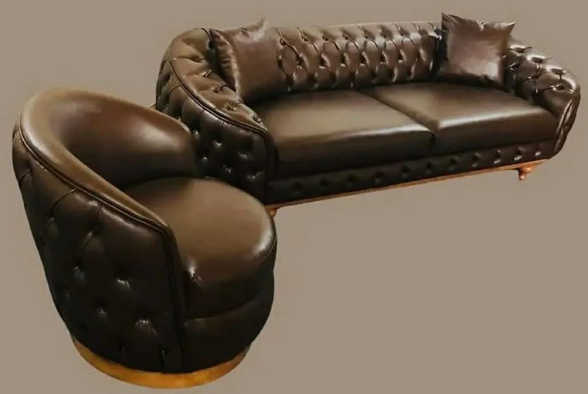 Luxury Chesterfield Faux Leather Sofa Dark Brown / Natural Colors - Living Room Sofa - Living Room Furniture - Luxury Furniture - Living Room Furnishings - Luxury Furnishings - Furniture Luxury