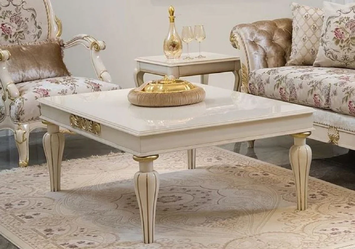 Luxury Baroque Living Room Set Cream / Pink / White / Gold - 2 Sofas & 2 Armchairs & 1 Coffee Table - Handmade Living Room Furniture in Baroque Style - Noble & Magnificent